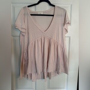 Anthropologie T.La V-Neck Tiered Peplum Top - Light Pink Sz Medium
